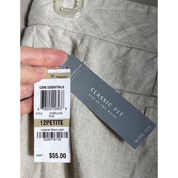NWT Charter Club Linen Pants Classic Fit Wide Leg Beige Resort Summer Womens 12 - Picture 13 of 16
